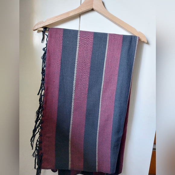 Other - Handloom cotton saree in maroon and black stripes from Baragaon weaves
